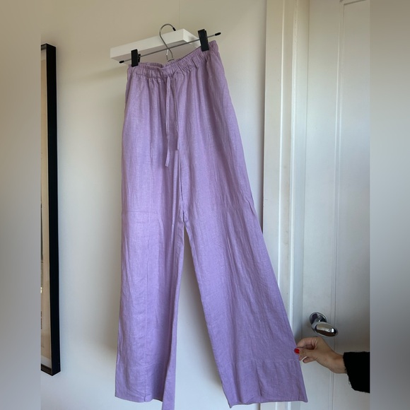 Lavender linen wide leg pants - Picture 3 of 6